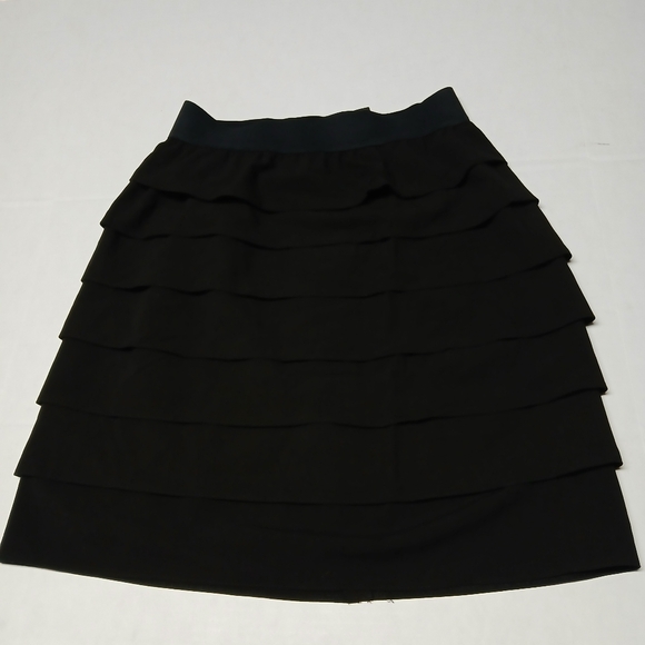 Nine West Suit Black Horizontal Ruffle Skirt Layered Tier Size 12 Elastic Waist - Picture 1 of 6